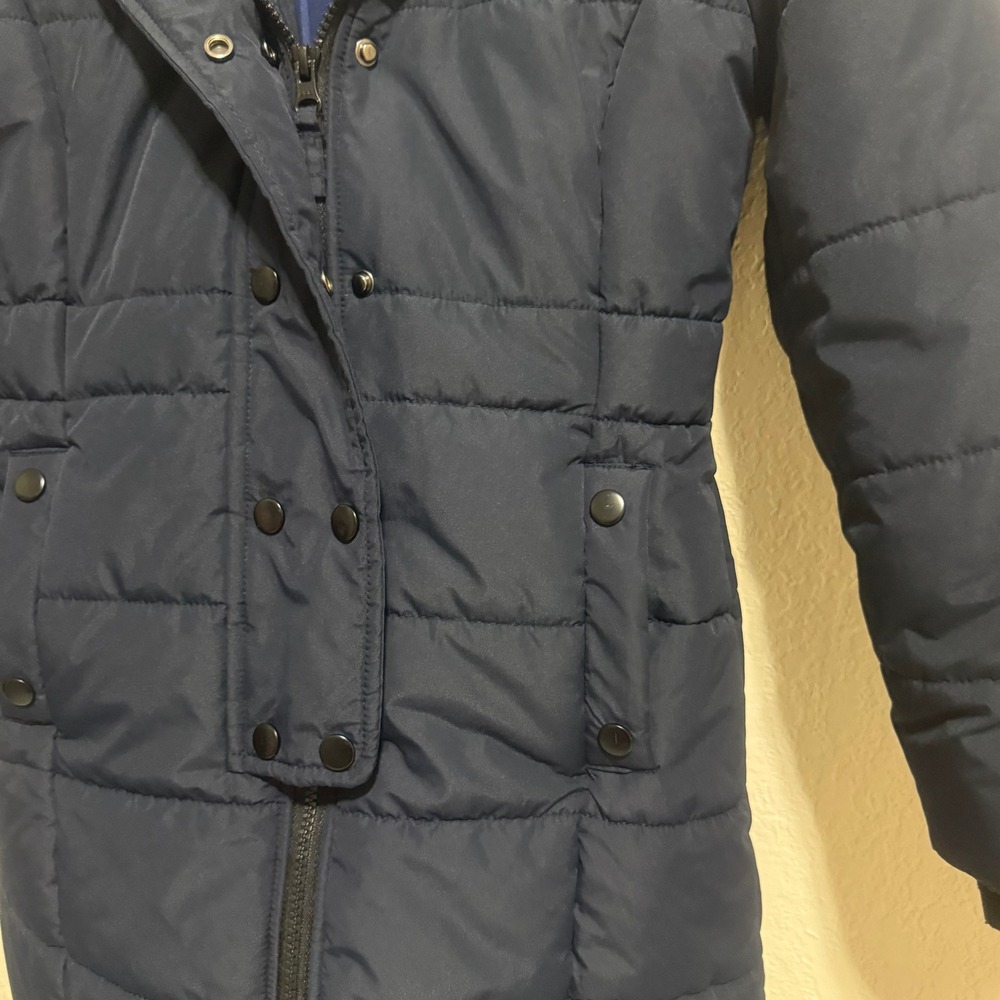 ZSHOW Women Navy Blue Puffer Parka Jacket Faux Fur Hood Quilted Winter Coat Sz 8 - Picture 4 of 13